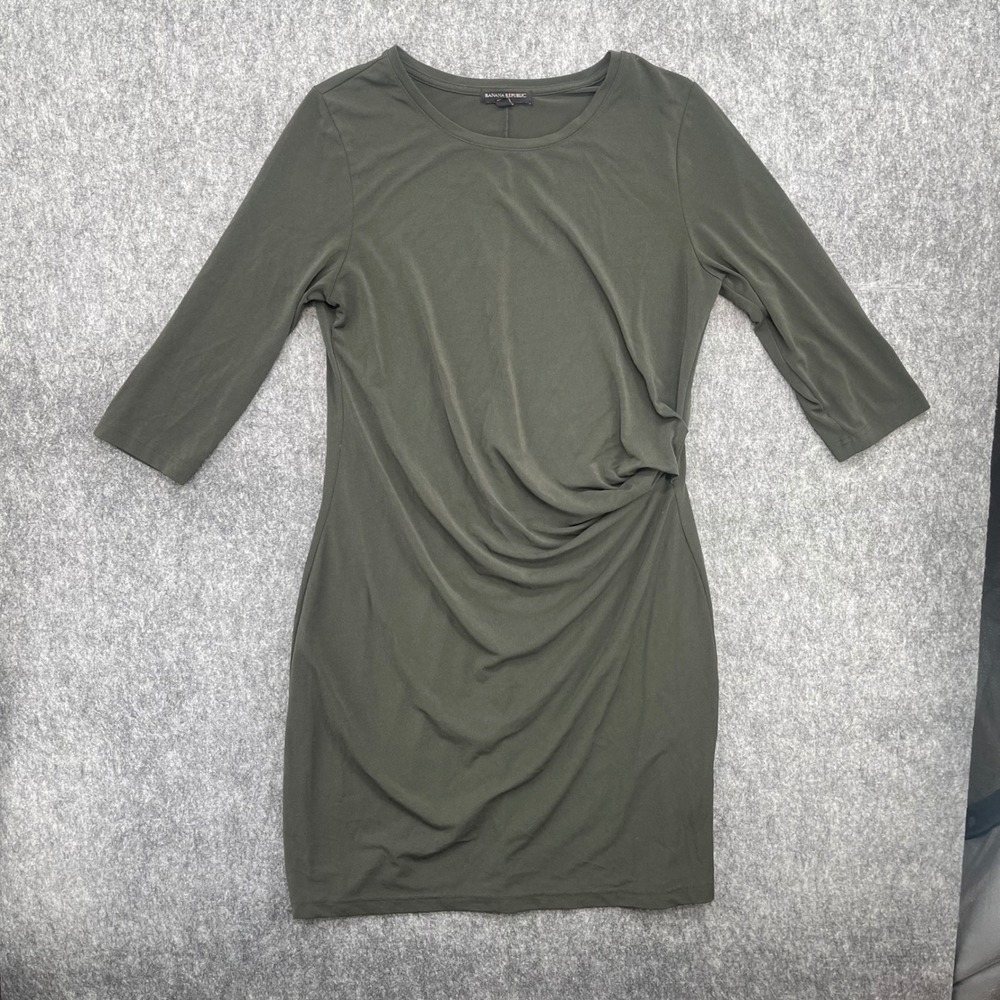 Banana Republic Dress Womens Large 3/4 Sleeve Large Olive Green Side